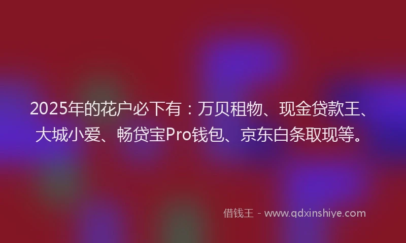2025年的花户必下有：万贝租物、现金贷款王、大城小爱、畅贷宝Pro钱包、京东白条取现等。