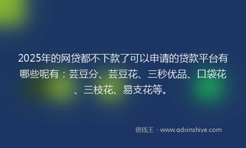 2025年的网贷都不下款了可以申请的贷款平台有哪些呢有：芸豆分、芸豆花、三秒优品、口袋花、三枝花、易支花等。