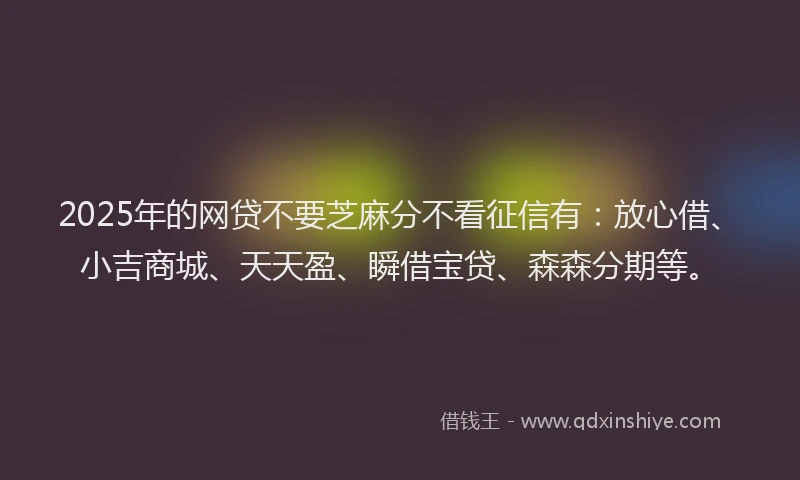 2025年的网贷不要芝麻分不看征信有：放心借、小吉商城、天天盈、瞬借宝贷、森森分期等。