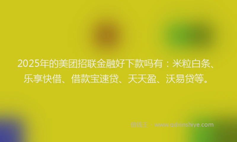 2025年的美团招联金融好下款吗有：米粒白条、乐享快借、借款宝速贷、天天盈、沃易贷等。