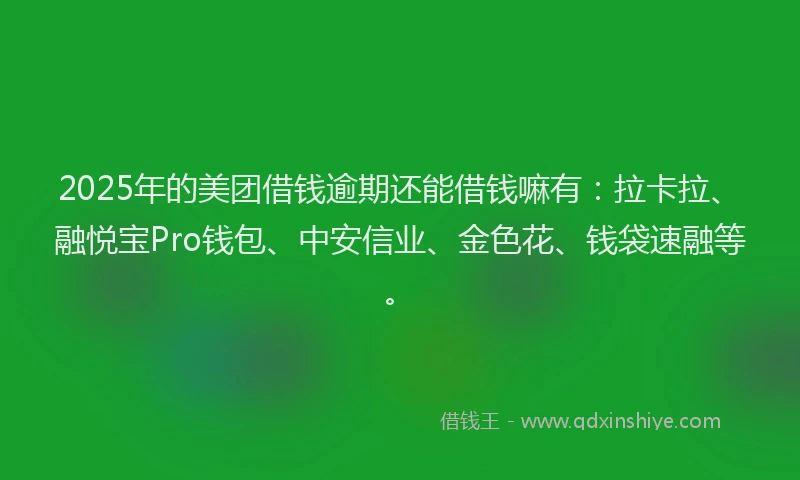 2025年的美团借钱逾期还能借钱嘛有：拉卡拉、融悦宝Pro钱包、中安信业、金色花、钱袋速融等。