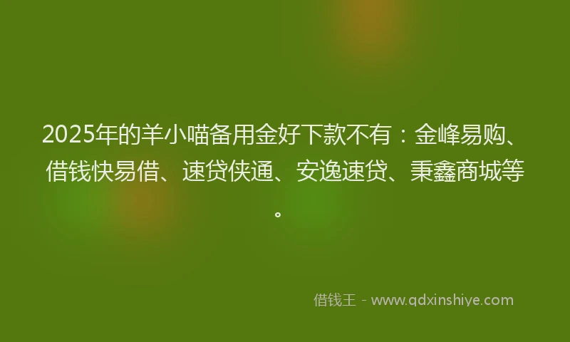 2025年的羊小喵备用金好下款不有：金峰易购、借钱快易借、速贷侠通、安逸速贷、秉鑫商城等。