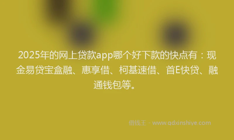 2025年的网上贷款app哪个好下款的快点有：现金易贷宝盒融、惠享借、柯基速借、首E快贷、融通钱包等。