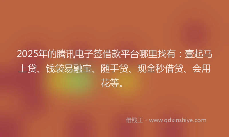 2025年的腾讯电子签借款平台哪里找有：壹起马上贷、钱袋易融宝、随手贷、现金秒借贷、会用花等。