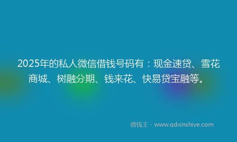 2025年的私人微信借钱号码有：现金速贷、雪花商城、树融分期、钱来花、快易贷宝融等。