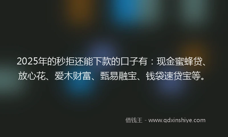 2025年的秒拒还能下款的口子有：现金蜜蜂贷、放心花、爱木财富、甄易融宝、钱袋速贷宝等。