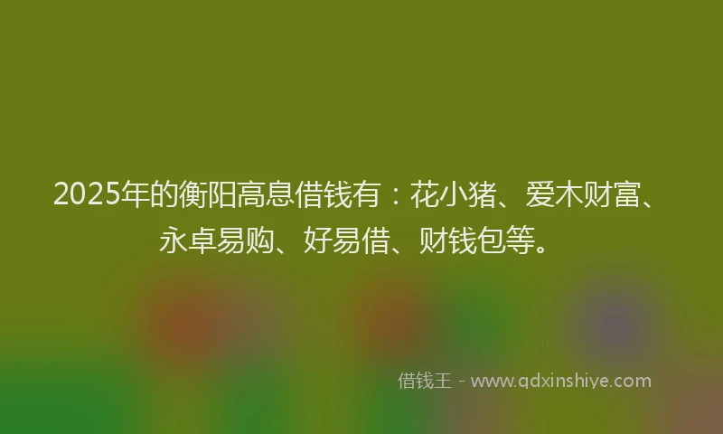 2025年的衡阳高息借钱有：花小猪、爱木财富、永卓易购、好易借、财钱包等。