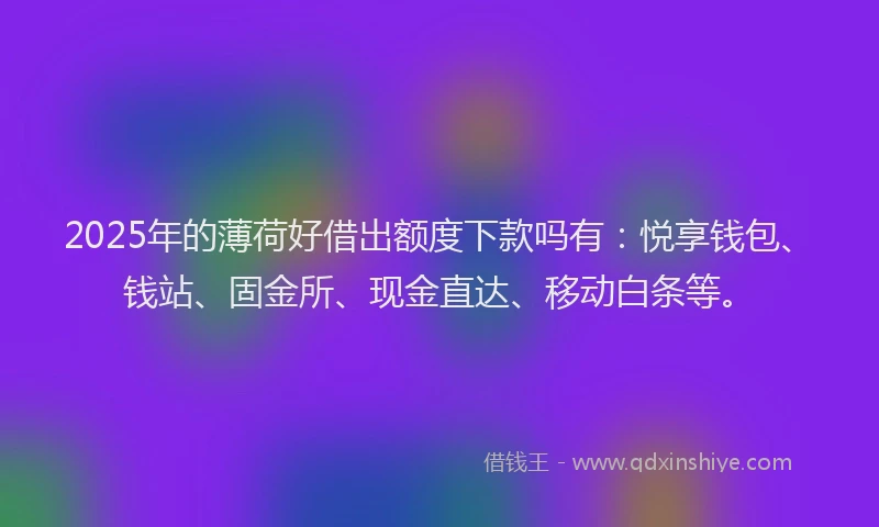 2025年的薄荷好借出额度下款吗有：悦享钱包、钱站、固金所、现金直达、移动白条等。