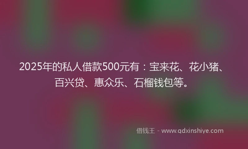 2025年的私人借款500元有：宝来花、花小猪、百兴贷、惠众乐、石榴钱包等。