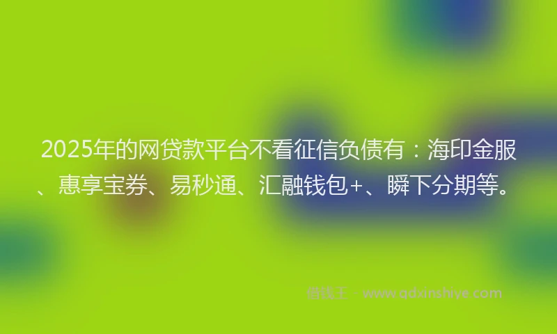2025年的网贷款平台不看征信负债有：海印金服、惠享宝券、易秒通、汇融钱包+、瞬下分期等。