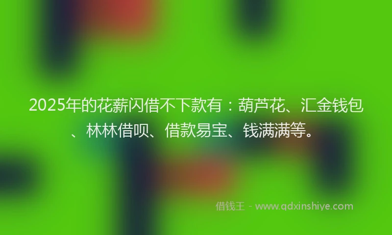 2025年的花薪闪借不下款有：葫芦花、汇金钱包、林林借呗、借款易宝、钱满满等。