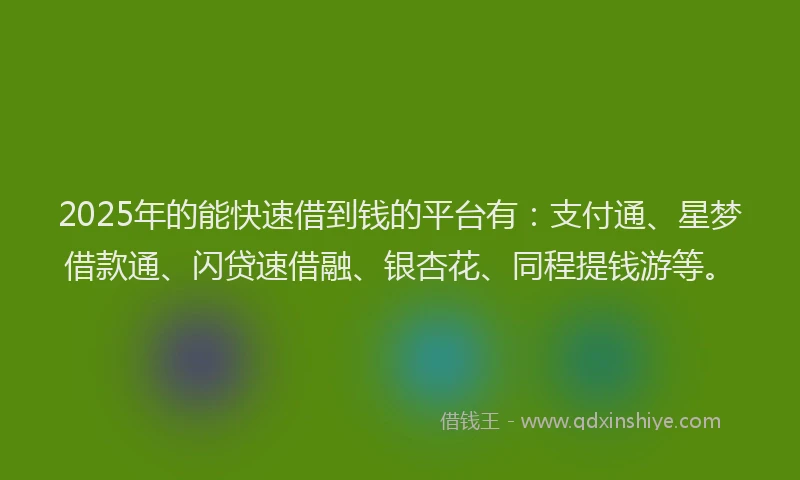 2025年的能快速借到钱的平台有：支付通、星梦借款通、闪贷速借融、银杏花、同程提钱游等。