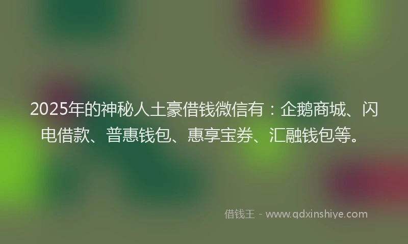 2025年的神秘人土豪借钱微信有：企鹅商城、闪电借款、普惠钱包、惠享宝券、汇融钱包等。