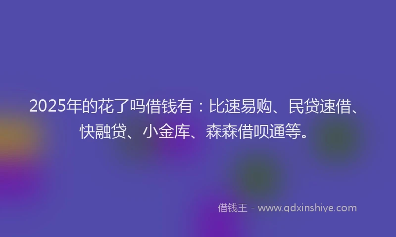 2025年的花了吗借钱有：比速易购、民贷速借、快融贷、小金库、森森借呗通等。