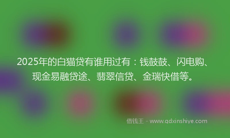 2025年的白猫贷有谁用过有：钱鼓鼓、闪电购、现金易融贷途、翡翠信贷、金瑞快借等。