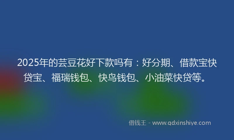 2025年的芸豆花好下款吗有：好分期、借款宝快贷宝、福瑞钱包、快鸟钱包、小油菜快贷等。