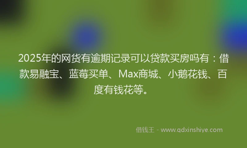2025年的网货有逾期记录可以贷款买房吗有：借款易融宝、蓝莓买单、Max商城、小鹅花钱、百度有钱花等。