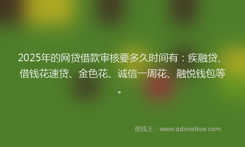 2025年的网贷借款审核要多久时间有：疾融贷、借钱花速贷、金色花、诚信一周花、融悦钱包等。