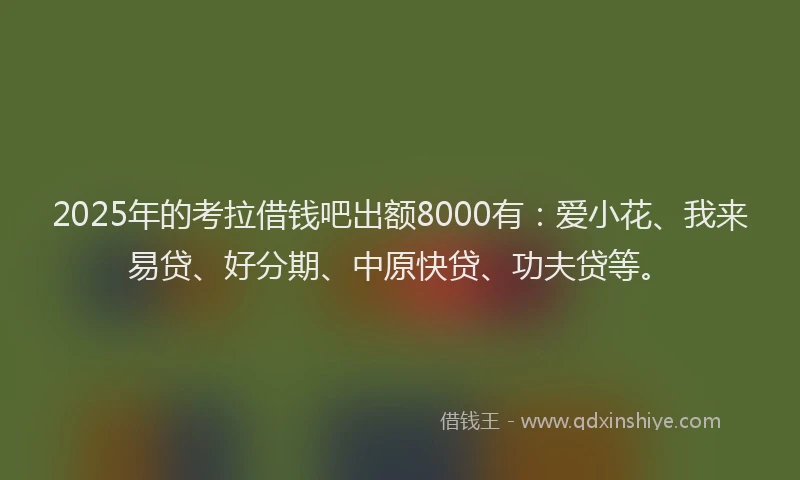 2025年的考拉借钱吧出额8000有：爱小花、我来易贷、好分期、中原快贷、功夫贷等。
