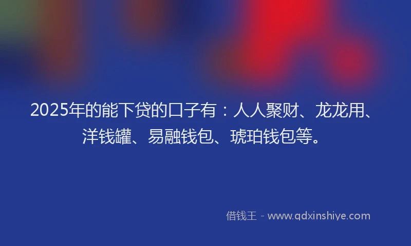 2025年的能下贷的口子有：人人聚财、龙龙用、洋钱罐、易融钱包、琥珀钱包等。
