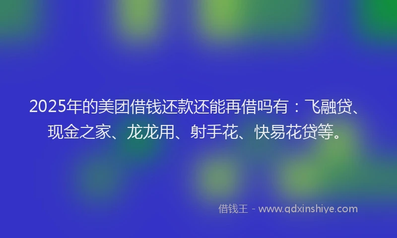 2025年的美团借钱还款还能再借吗有：飞融贷、现金之家、龙龙用、射手花、快易花贷等。
