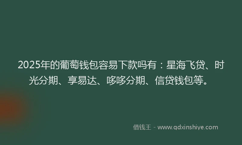 2025年的葡萄钱包容易下款吗有：星海飞贷、时光分期、享易达、哆哆分期、信贷钱包等。