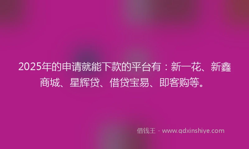 2025年的申请就能下款的平台有：新一花、新鑫商城、星辉贷、借贷宝易、即客购等。
