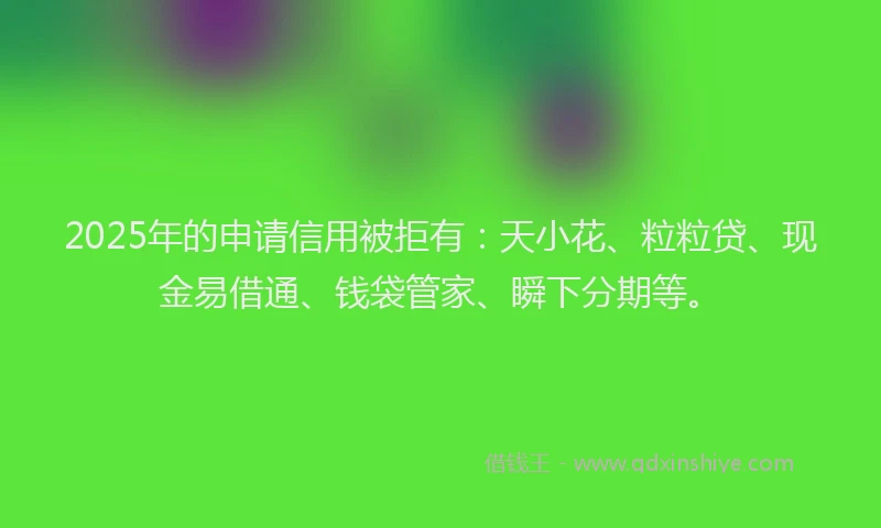 2025年的申请信用被拒有：天小花、粒粒贷、现金易借通、钱袋管家、瞬下分期等。