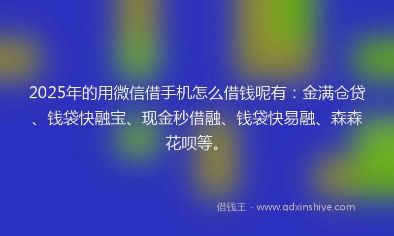 2025年的用微信借手机怎么借钱呢有：金满仓贷、钱袋快融宝、现金秒借融、钱袋快易融、森森花呗等。
