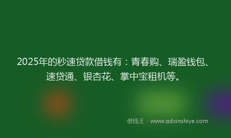 2025年的秒速贷款借钱有：青春购、瑞盈钱包、速贷通、银杏花、掌中宝租机等。