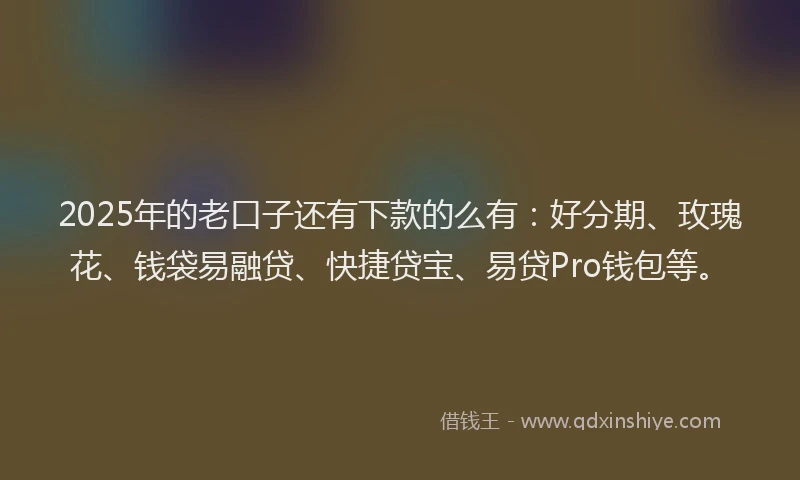 2025年的老口子还有下款的么有：好分期、玫瑰花、钱袋易融贷、快捷贷宝、易贷Pro钱包等。