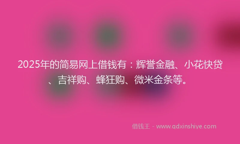 2025年的简易网上借钱有：辉誉金融、小花快贷、吉祥购、蜂狂购、微米金条等。