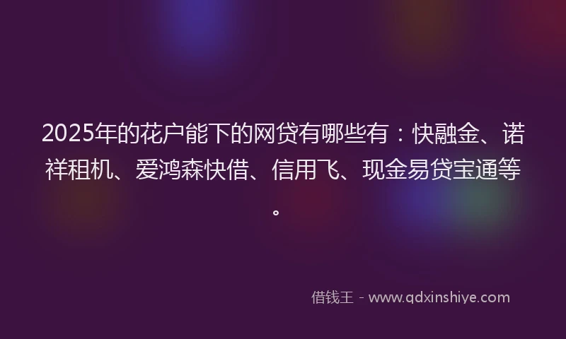 2025年的花户能下的网贷有哪些有：快融金、诺祥租机、爱鸿森快借、信用飞、现金易贷宝通等。