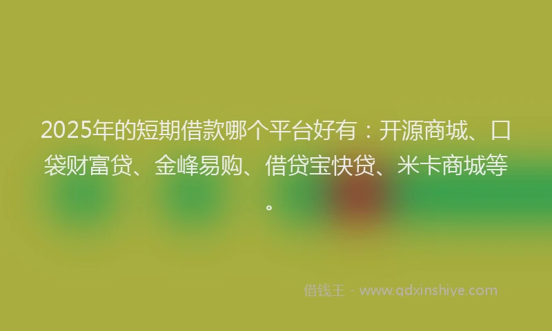 2025年的短期借款哪个平台好有：开源商城、口袋财富贷、金峰易购、借贷宝快贷、米卡商城等。