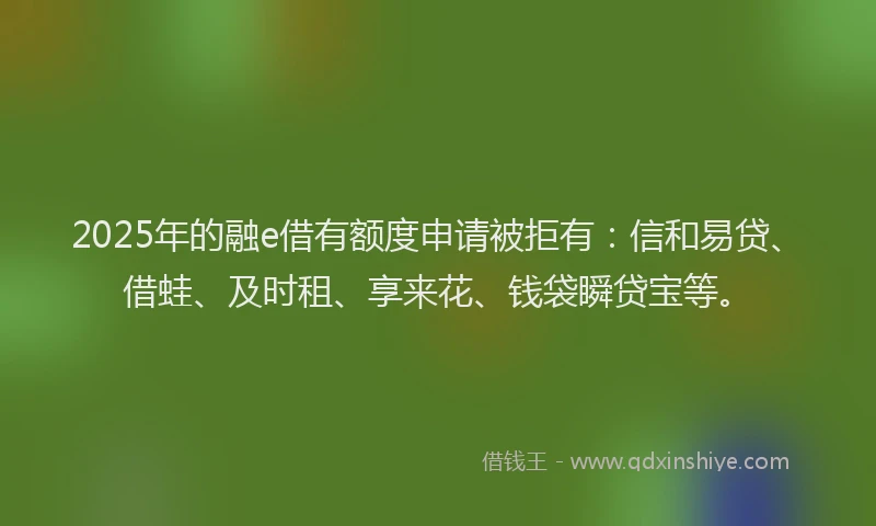 2025年的融e借有额度申请被拒有：信和易贷、借蛙、及时租、享来花、钱袋瞬贷宝等。