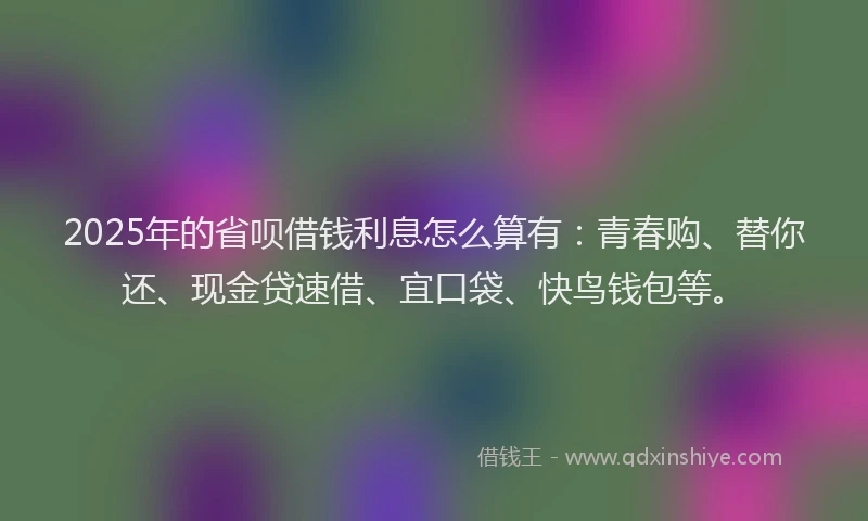 2025年的省呗借钱利息怎么算有：青春购、替你还、现金贷速借、宜口袋、快鸟钱包等。