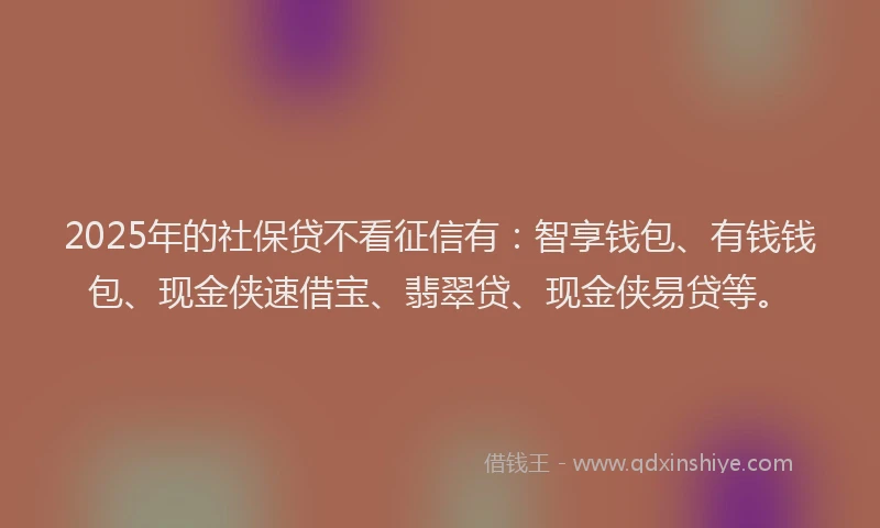 2025年的社保贷不看征信有：智享钱包、有钱钱包、现金侠速借宝、翡翠贷、现金侠易贷等。