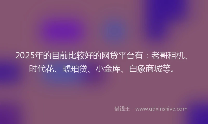 2025年的目前比较好的网贷平台有：老哥租机、时代花、琥珀贷、小金库、白象商城等。