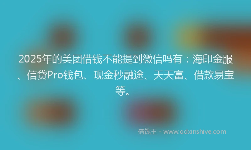 2025年的美团借钱不能提到微信吗有：海印金服、信贷Pro钱包、现金秒融途、天天富、借款易宝等。