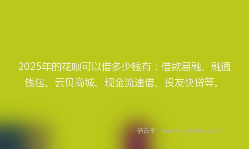 2025年的花呗可以借多少钱有：借款易融、融通钱包、云贝商城、现金流速借、投友快贷等。