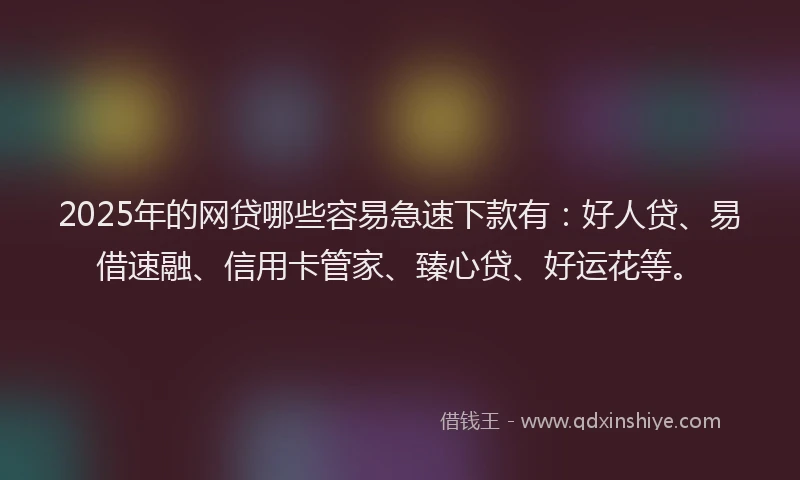 2025年的网贷哪些容易急速下款有：好人贷、易借速融、信用卡管家、臻心贷、好运花等。