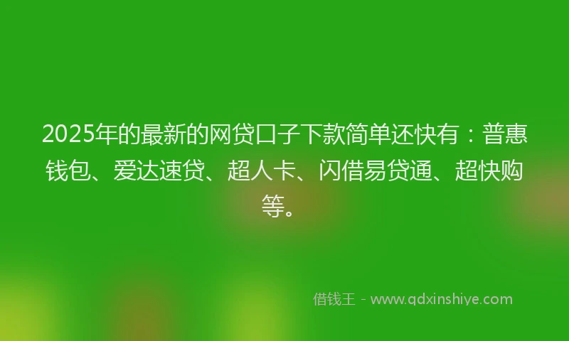 2025年的最新的网贷口子下款简单还快有：普惠钱包、爱达速贷、超人卡、闪借易贷通、超快购等。