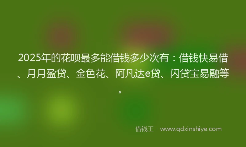2025年的花呗最多能借钱多少次有：借钱快易借、月月盈贷、金色花、阿凡达e贷、闪贷宝易融等。