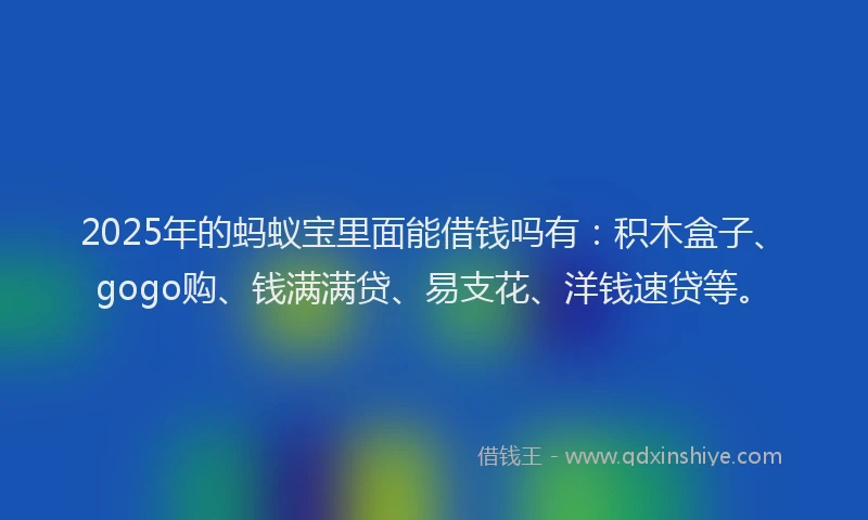 2025年的蚂蚁宝里面能借钱吗有：积木盒子、gogo购、钱满满贷、易支花、洋钱速贷等。