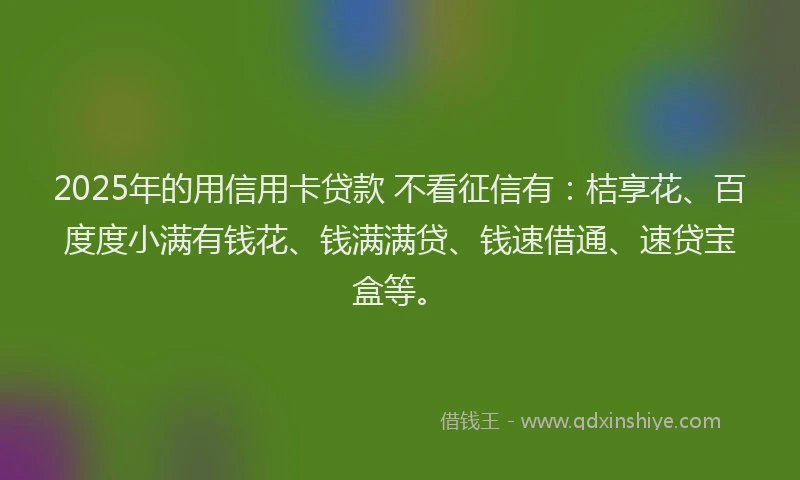 2025年的用信用卡贷款 不看征信有:桔享花、百度度小满有钱花、钱满满贷、钱速借通、速贷宝盒等。