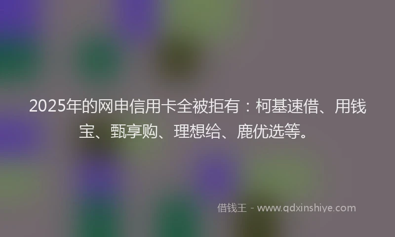 2025年的网申信用卡全被拒有：柯基速借、用钱宝、甄享购、理想给、鹿优选等。