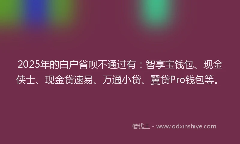 2025年的白户省呗不通过有：智享宝钱包、现金侠士、现金贷速易、万通小贷、翼贷Pro钱包等。