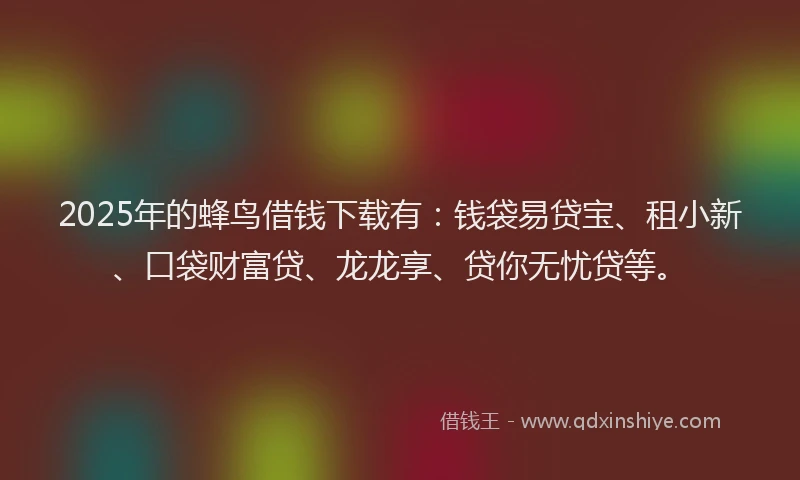 2025年的蜂鸟借钱下载有：钱袋易贷宝、租小新、口袋财富贷、龙龙享、贷你无忧贷等。