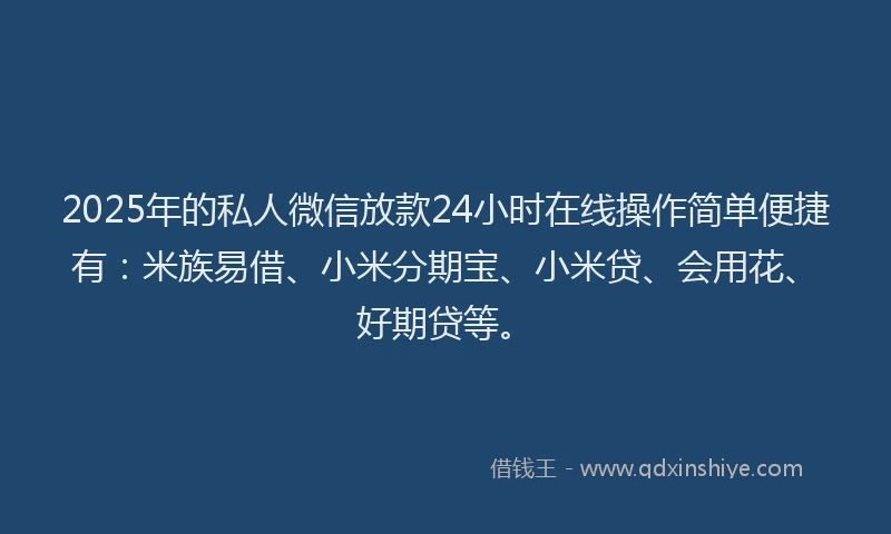2025年的私人微信放款24小时在线操作简单便捷有：米族易借、小米分期宝、小米贷、会用花、好期贷等。