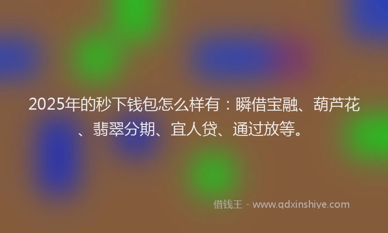 2025年的秒下钱包怎么样有：瞬借宝融、葫芦花、翡翠分期、宜人贷、通过放等。